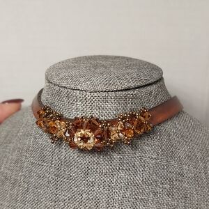 Brown Beaded leather choker